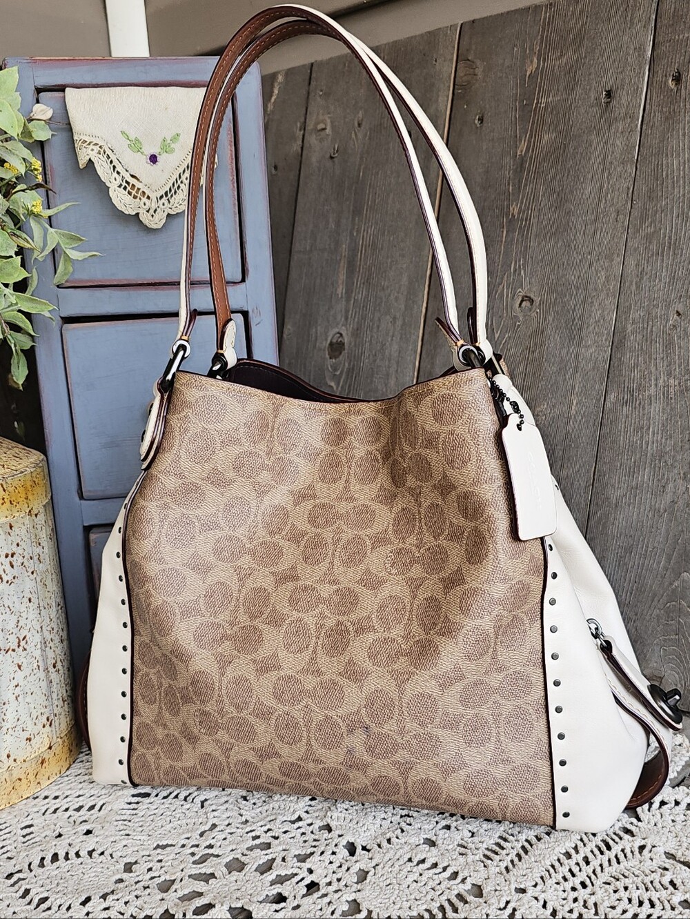 Coach Edie 31 Shoulder Bag in Signature Canvas with Rivets Number: 3022, W/COA